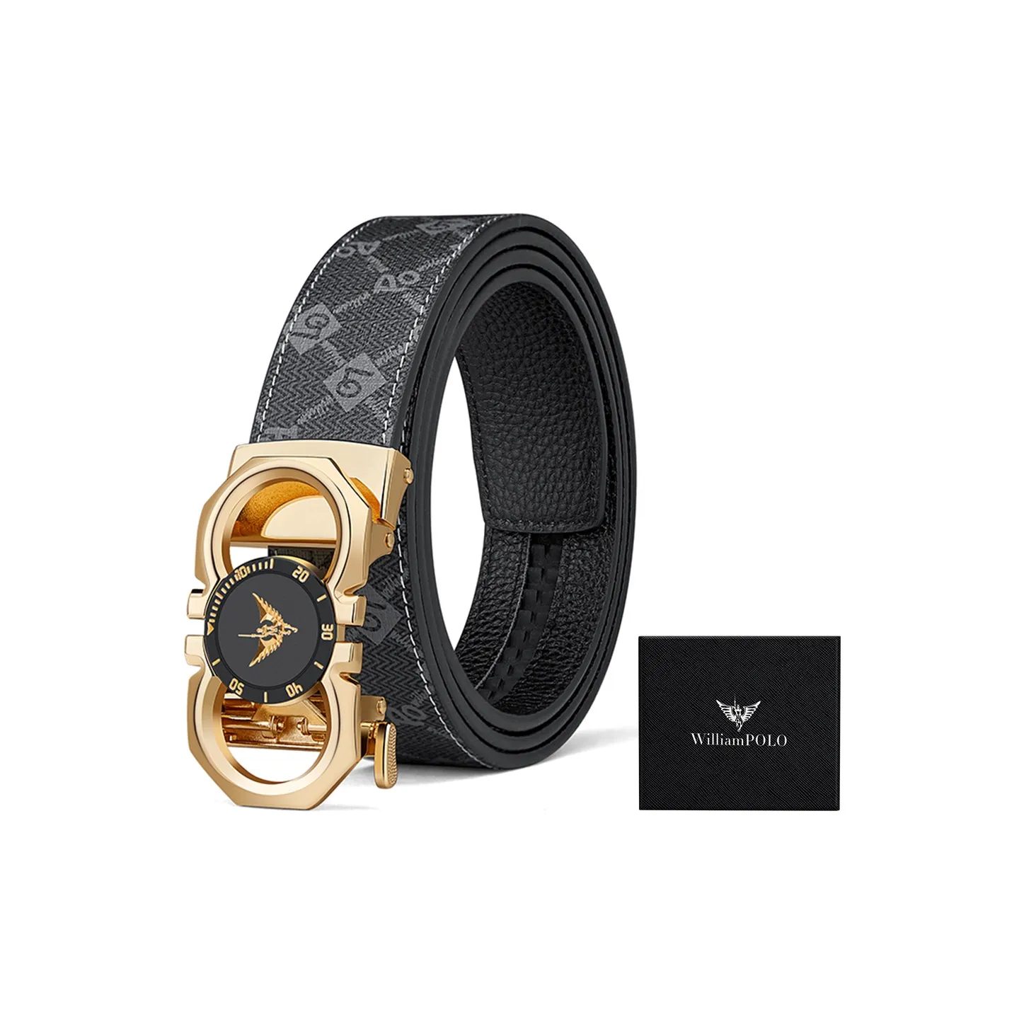 WilliamPOLO ПВХ Кожаные Ремни Мужские Золотая Застежка Золотой Логотип Ширина 3,5 см
