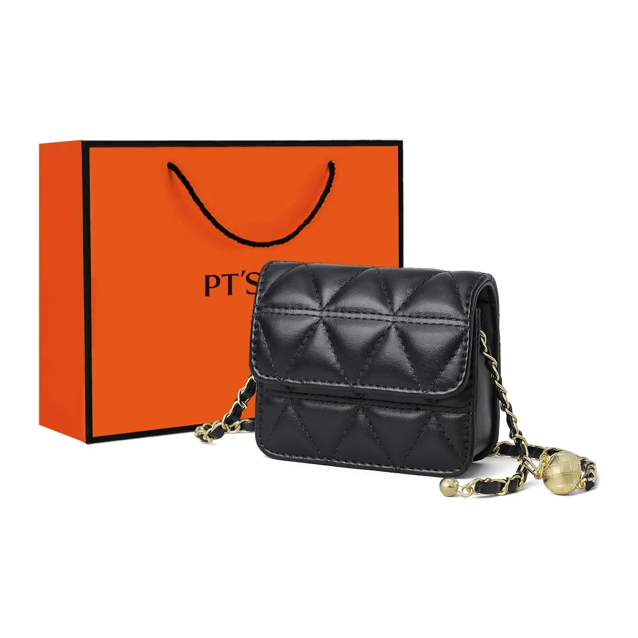 PT'SON Сумка через плечо из коровьей кожи стандартная женская черная маленькая черная