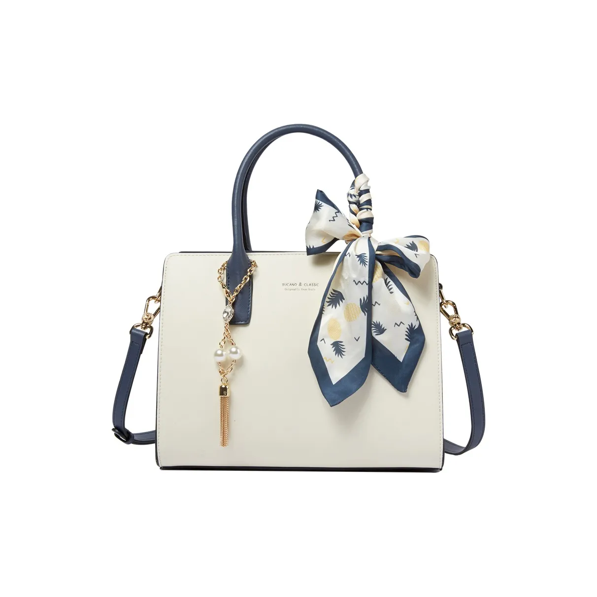 TUCANO Корова Кожа MOTHER Сумка Сумка через плечо Сумка через плечо Сумка среднего размера Женская Экрю Темно-синий