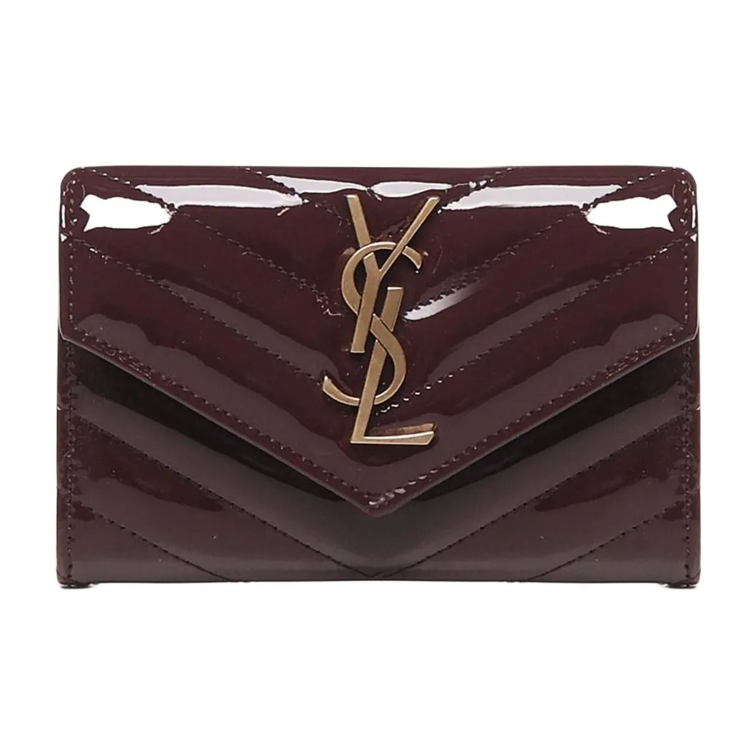 SAINT LAURENT CASSANDRE Patent Leather Wallet Women's Dark Burgundy