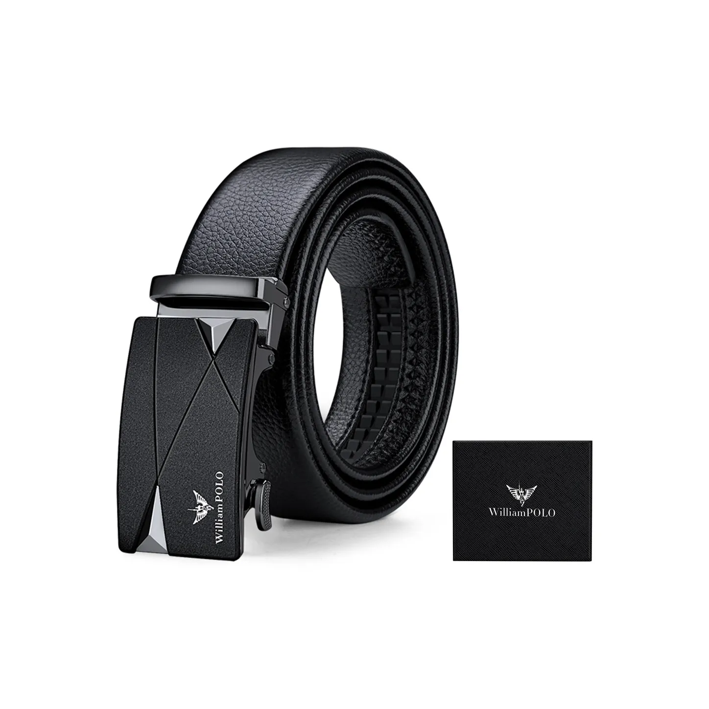 WilliamPOLO Cow Leather Belts Men's Gunmetal 3.5cm Width
