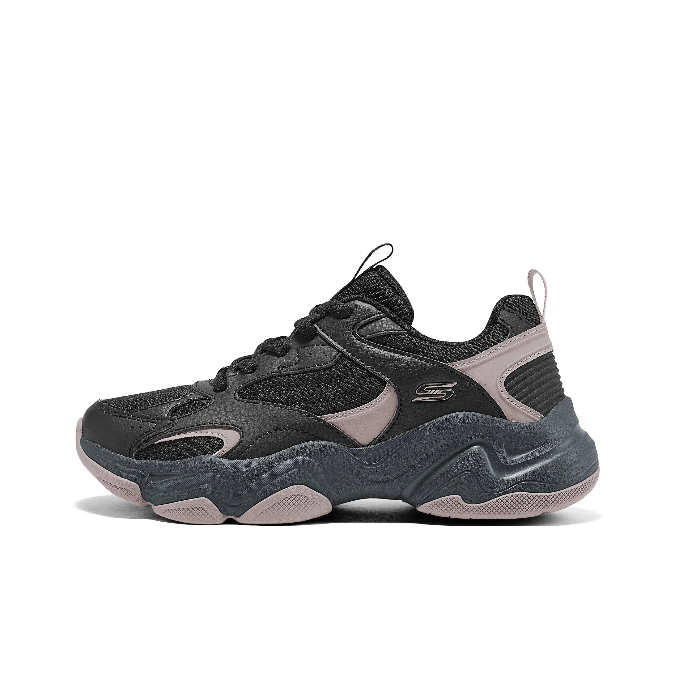 Skechers DLITES Дышащий Увеличивающий высоту Легкий Низкий Топ Кроссовки с Толстой Подошвой Женские Черные