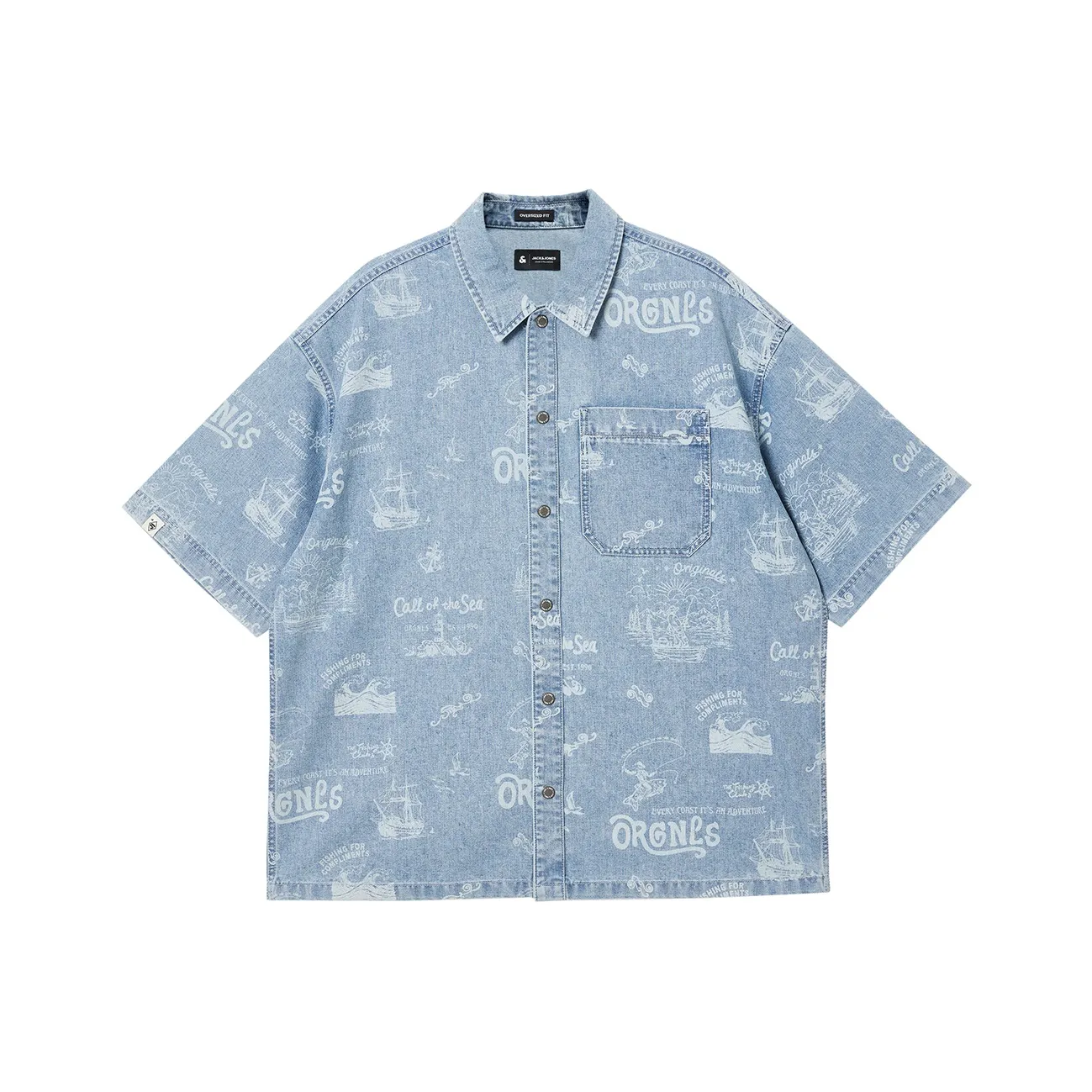 JACK JONES E40 Light Denim Blue Men's Shirts JACK JONES E40 Светлый Деним Синий Мужские Рубашки