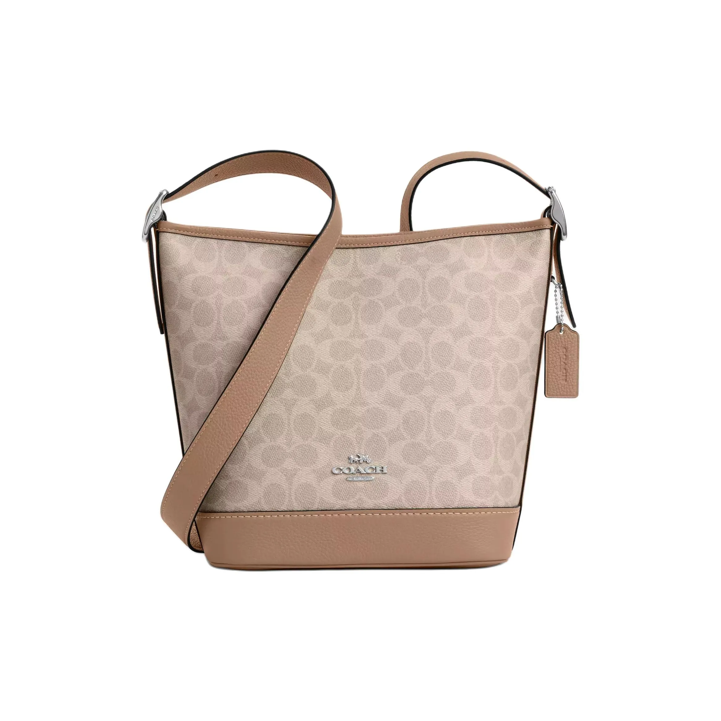 COACH Покрытие Холст с кожаной вставкой Сумка через плечо Сумка на плечо Средняя Женская Тауповая и Песочная