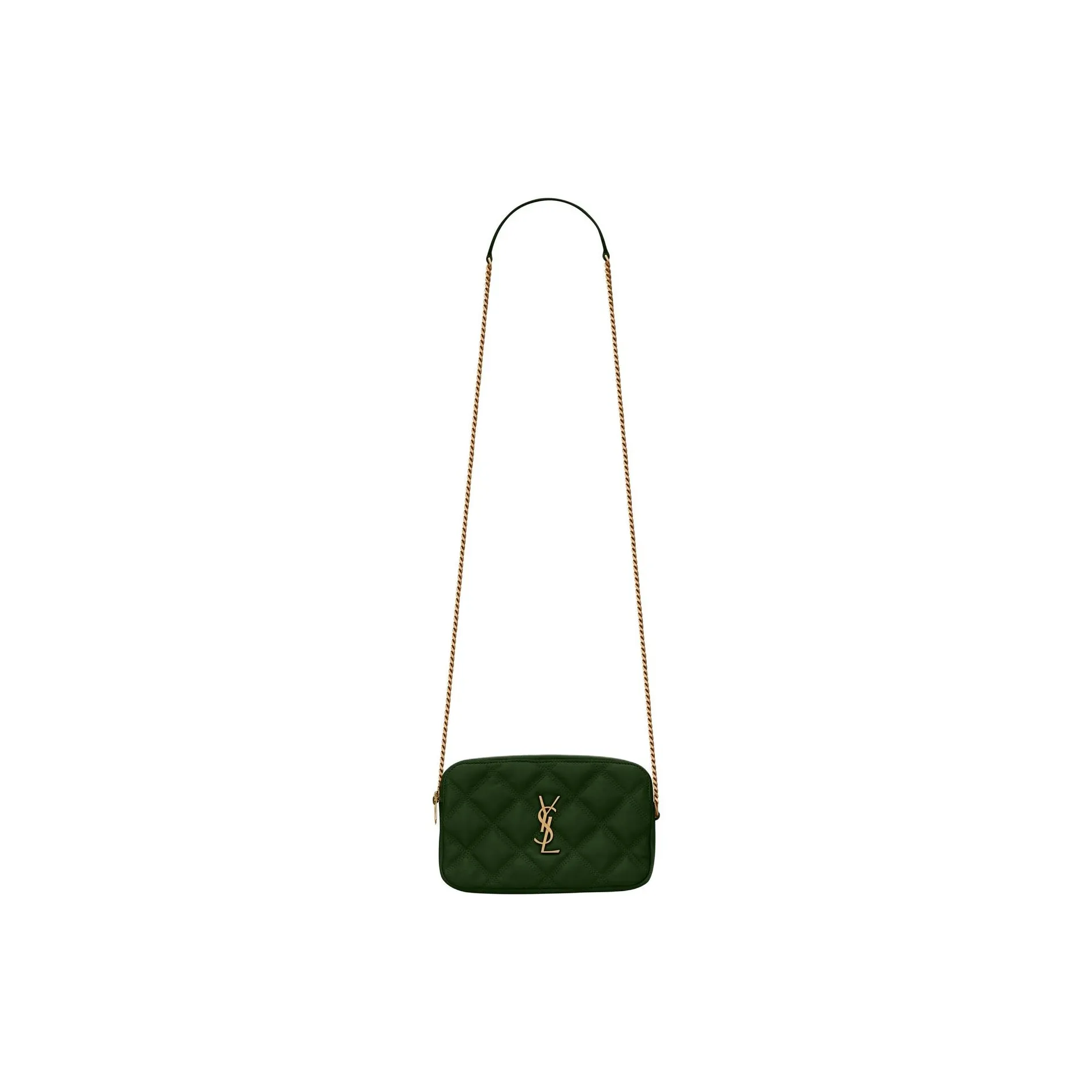 SAINT LAURENT Lambskin Clutch Portable Crossbody Bag, Shoulder Bag Women's Dark Green