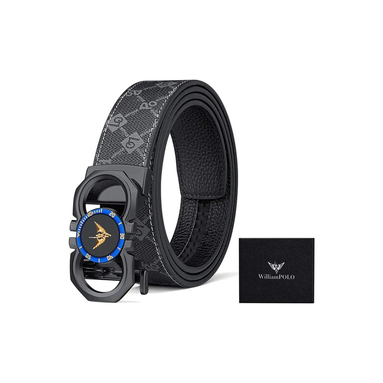 WilliamPOLO ПВХ Кожаные ремни Мужской Металлический застежка Синий логотип Ширина 3,5 см
