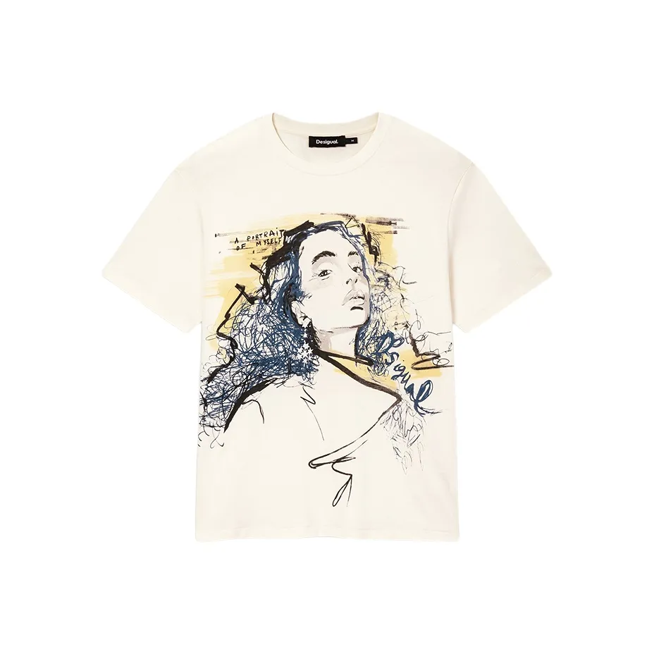 Desigual Белая основа Принт Женские Футболки