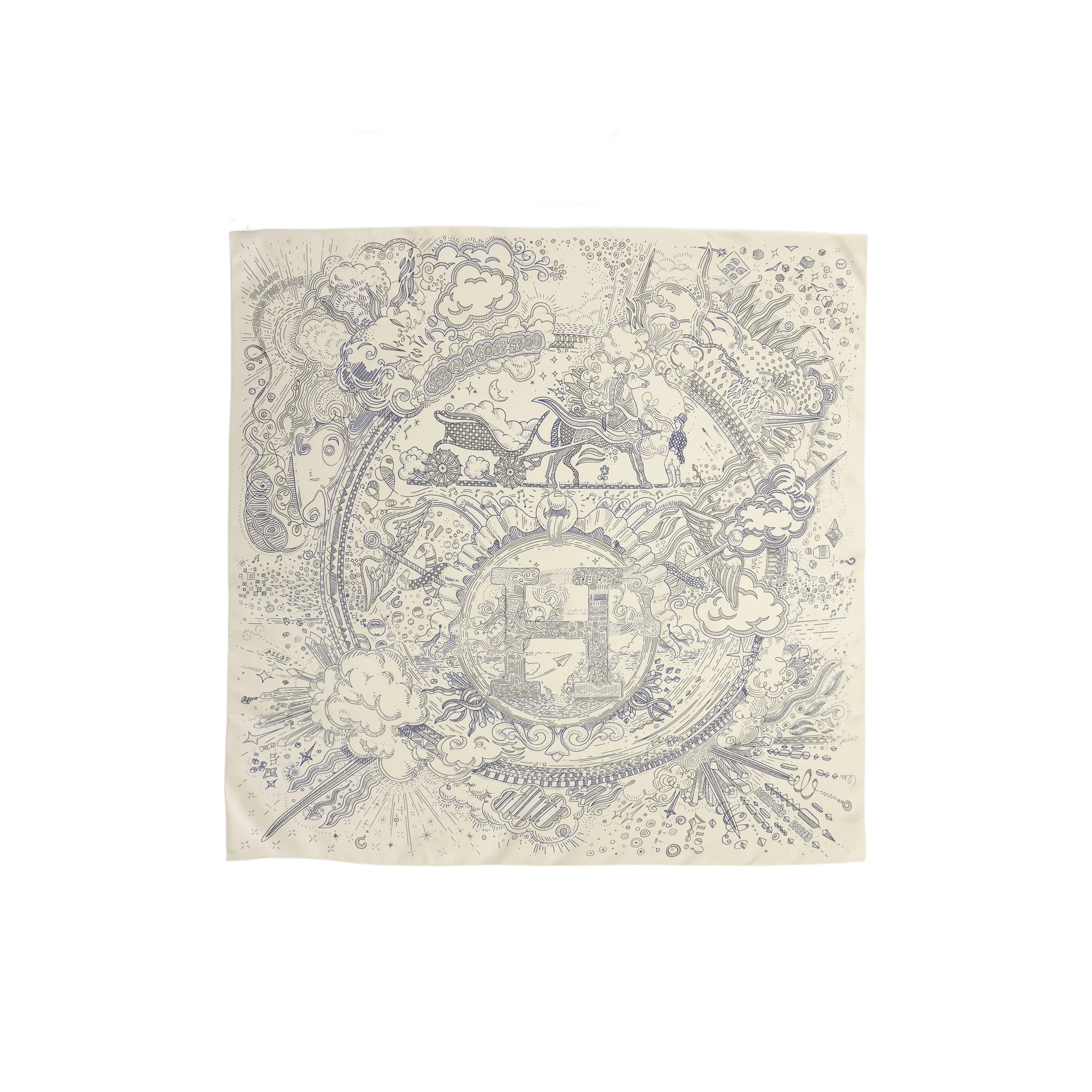 HERMES Mulberry Silk Silk Scarves Women's Cream