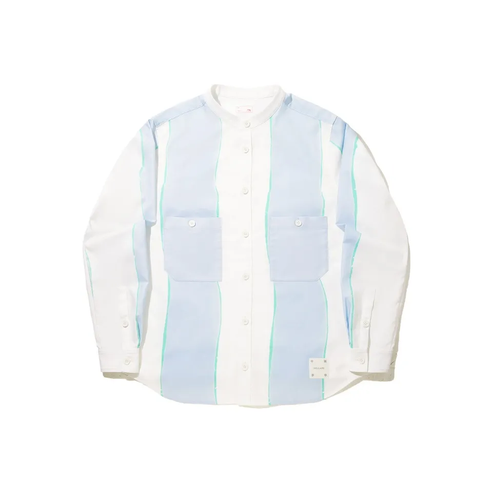 LINING Шампанское Белый/Пыльно-Серый Синие Полосы С принтом по всей рубашке Мужская рубашка