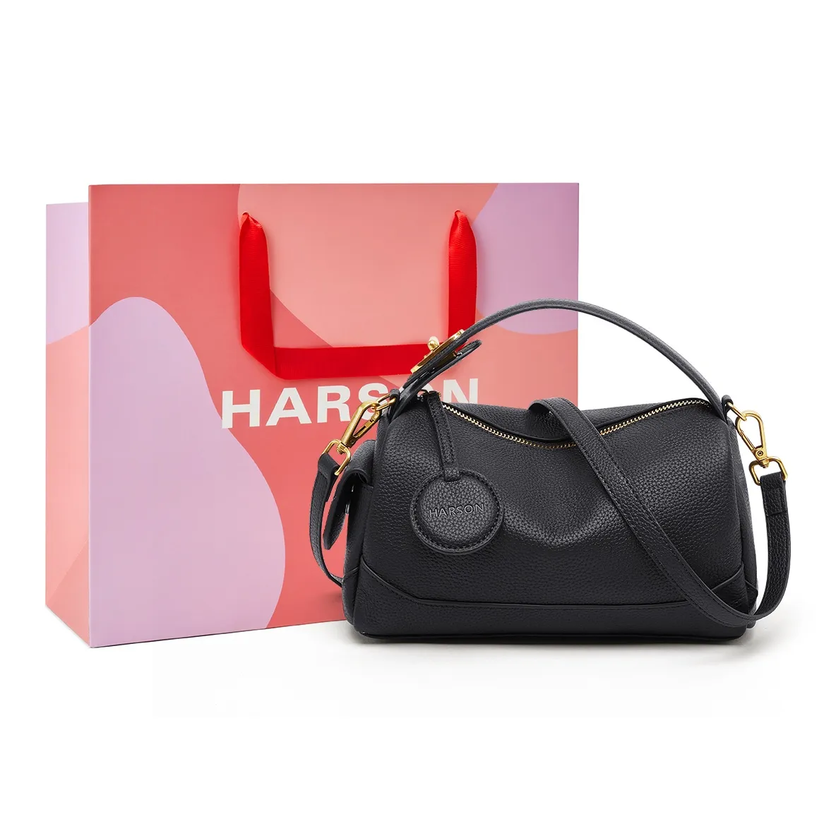 HARSON Сумка из коровьей кожи Бостон Сумка Сумка через плечо Сумка через плечо Женская Слоновая серая Черная Экрю