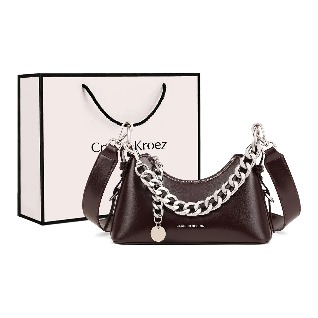 Crtnzo Kroez Сумка через плечо из коровьей кожи стандартная женская винно-кофейного цвета