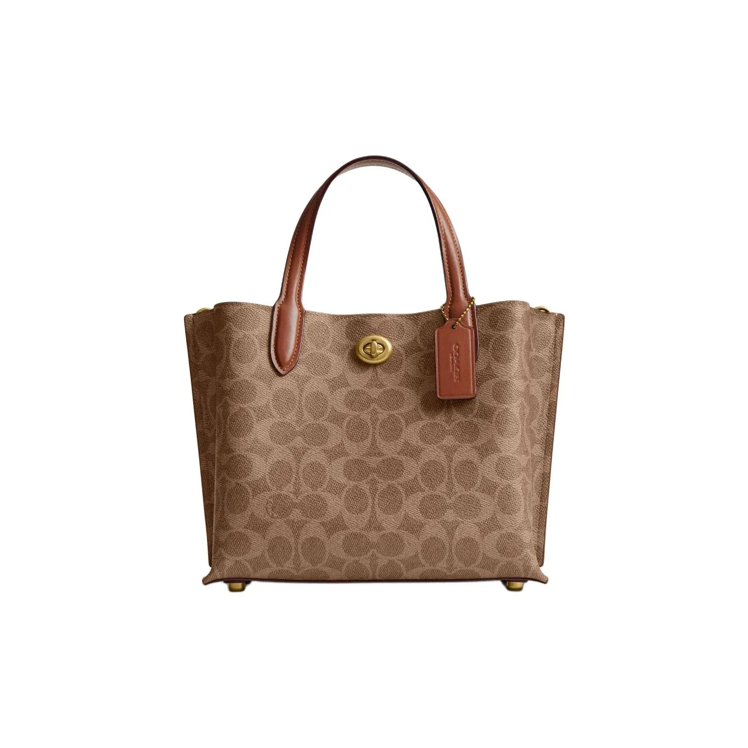 COACH Willow Искусственная кожа Тоут Сумка Сумка для покупок Сумка на плечо Сумка среднего размера Женская Коричневая и Желтая и Карамельная