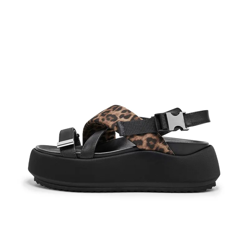 CHERYKALLY One Ремешок Сандалии Женские Леопардовый принт Кофейный