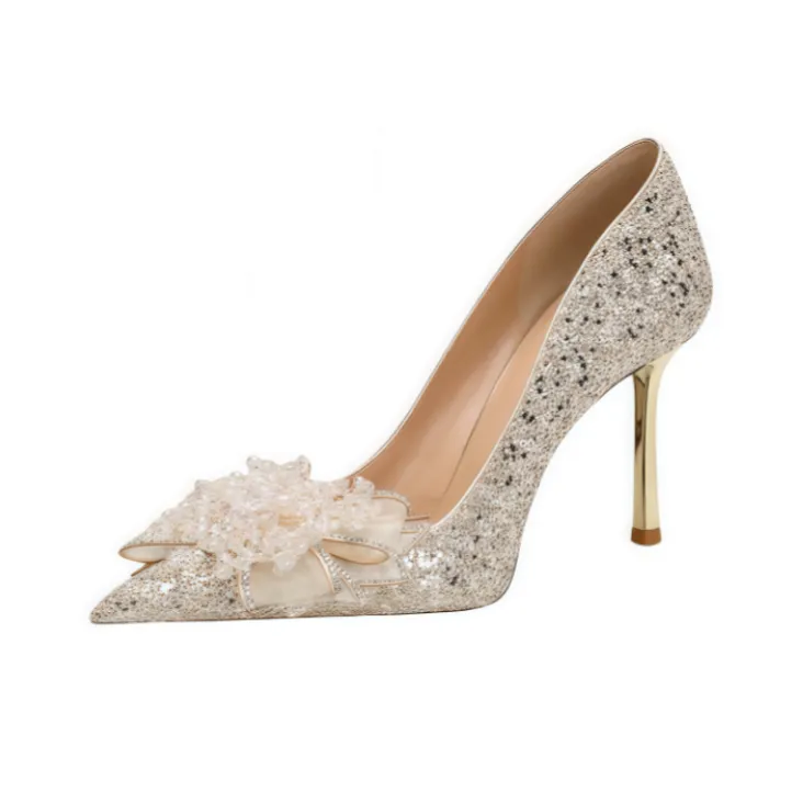 CHILI Узкий каблук Высокие каблуки Женские Шампанское Серебряный