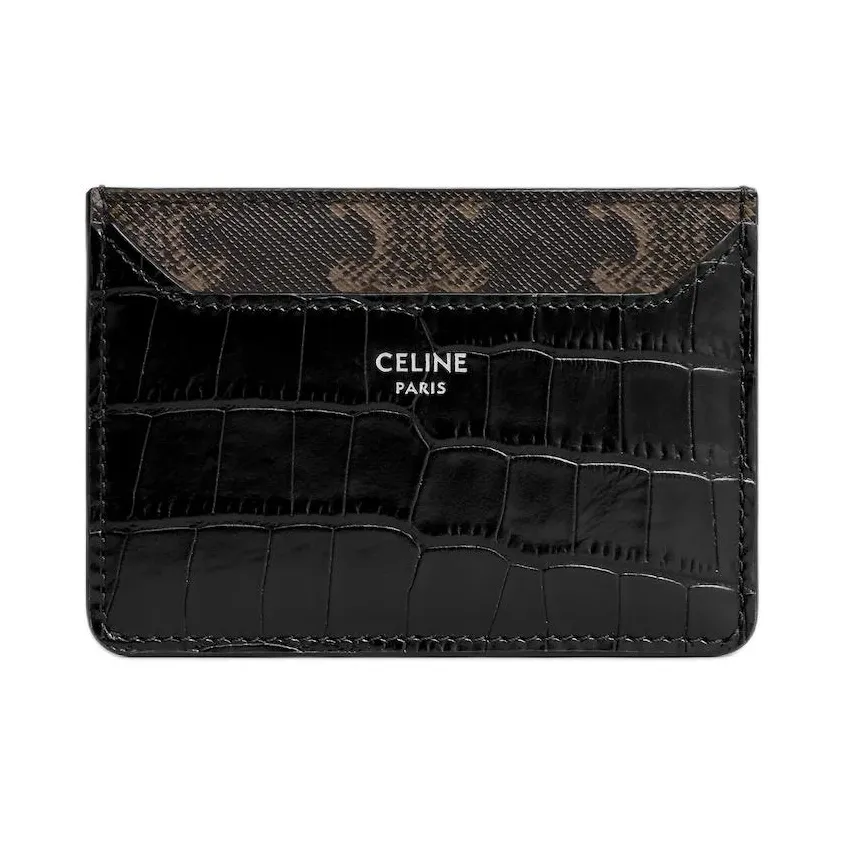 CELINE Triomphe Холст Телячья кожа Держатель для карт Мужской Черный