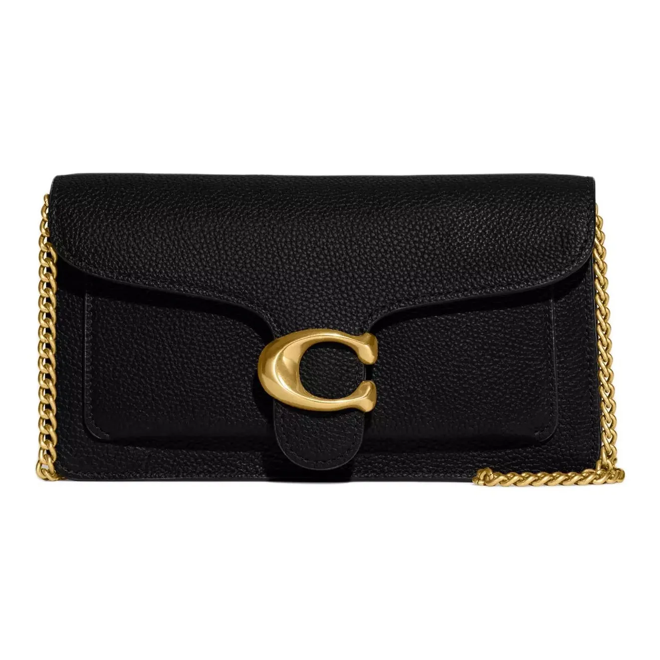 COACH Chain Cow Leather One Shoulder Crossbody Clutch Trumpets Women's Black