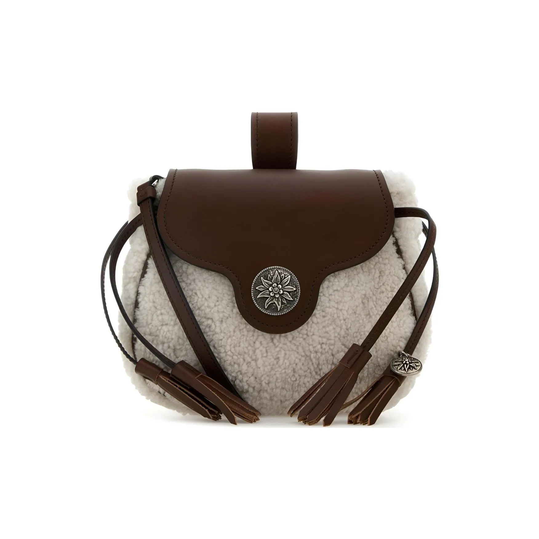 PRADA Shearling Crossbody Bag, Shoulder Bag Trumpets Women's Beige & Tan
