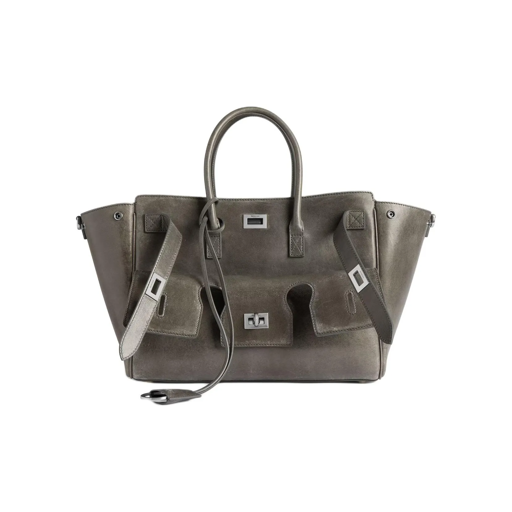 Balenciaga Bel Air Leather Tote Bag, Shopping Bag, Handbag Trumpets Women's Black Gray