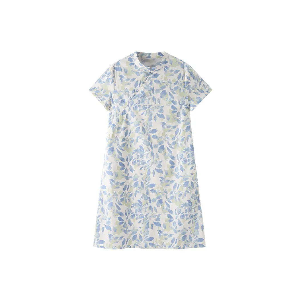 X MOOM Голубой цветок Женские Платья с Коротким Рукавом