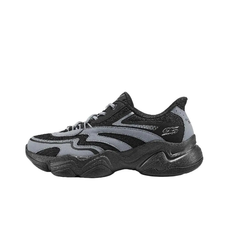 Skechers Slip ins Амортизация и Дышащий Низкий Топ Толстая Подошва Кроссовки Женские Черный Серый