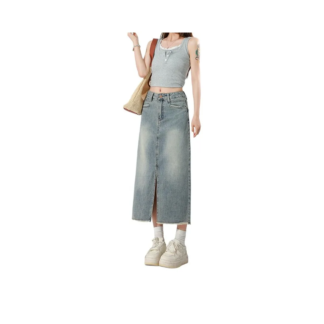 ZAZN Ностальгический синий Женские джинсовые длинные юбки