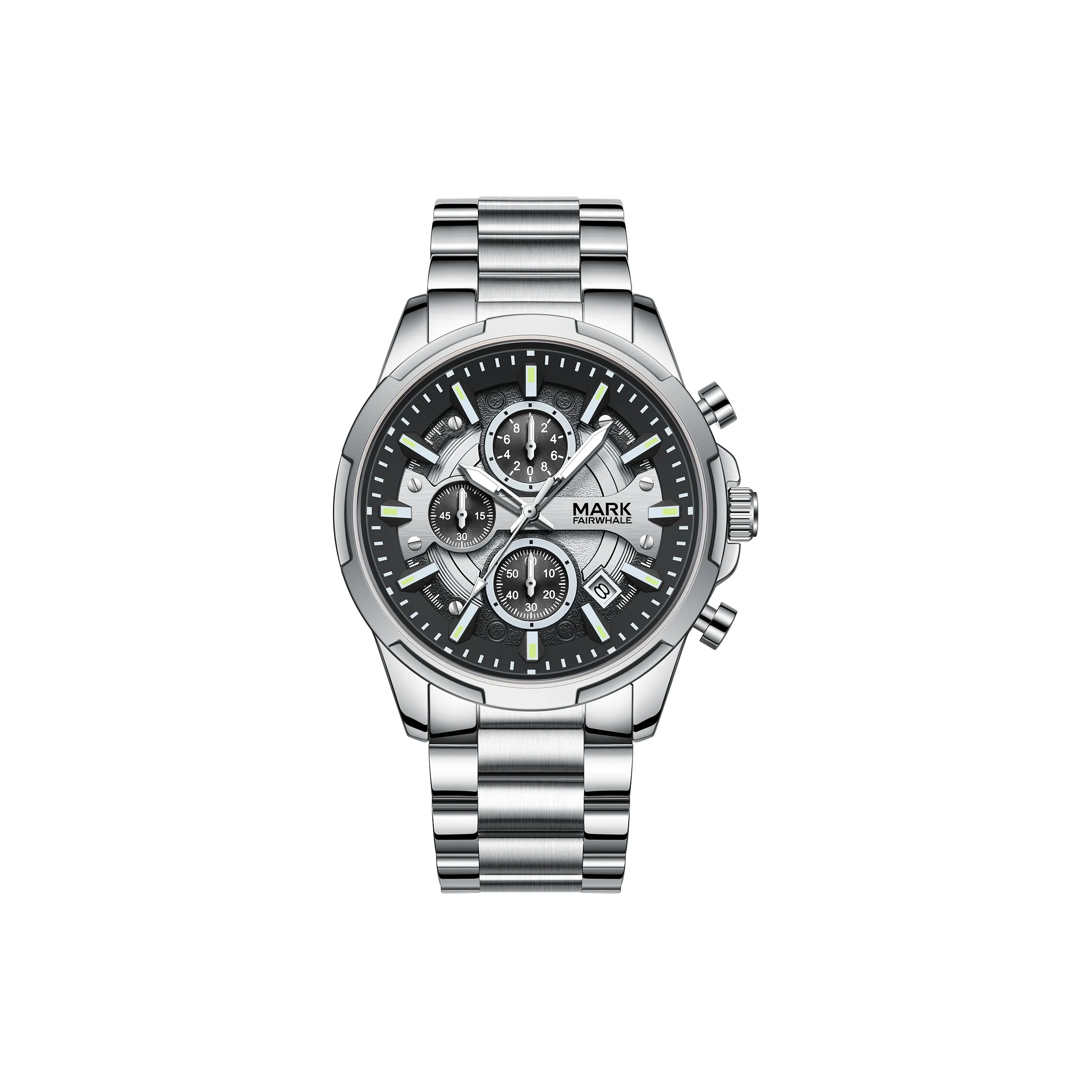 FAIRWHALE Phantom Stealth Collection Кварцевый механизм Металлический ремешок Часы Мужские Черный циферблат