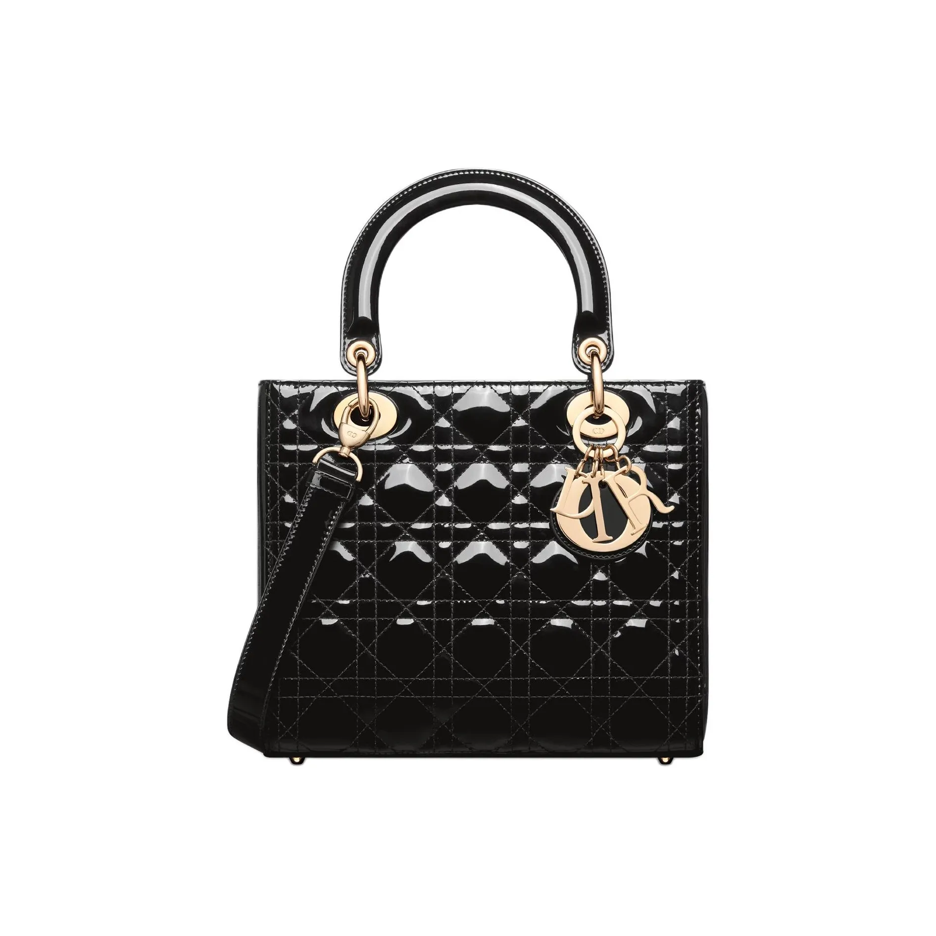 DIOR Lady Dior Patent Leather, Cow Leather Lady Dior Bag Shoulder Bag, Crossbody Bag, Handbag Trumpets Women's Black