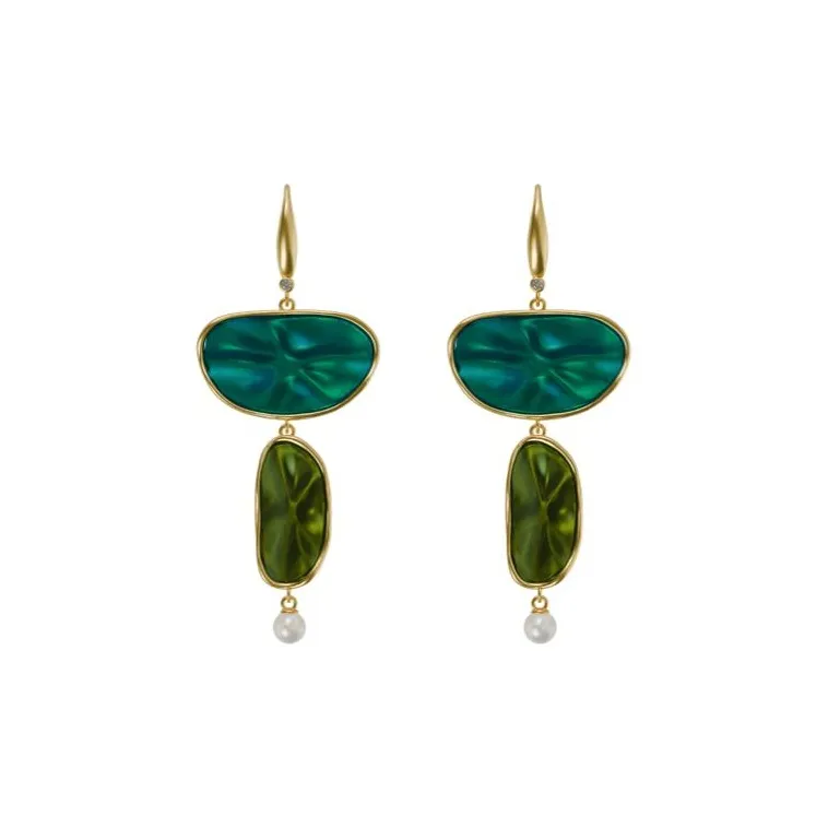 Fellala Alloy с покрытием 18K золото серьги женские зеленый жемчужно-белый