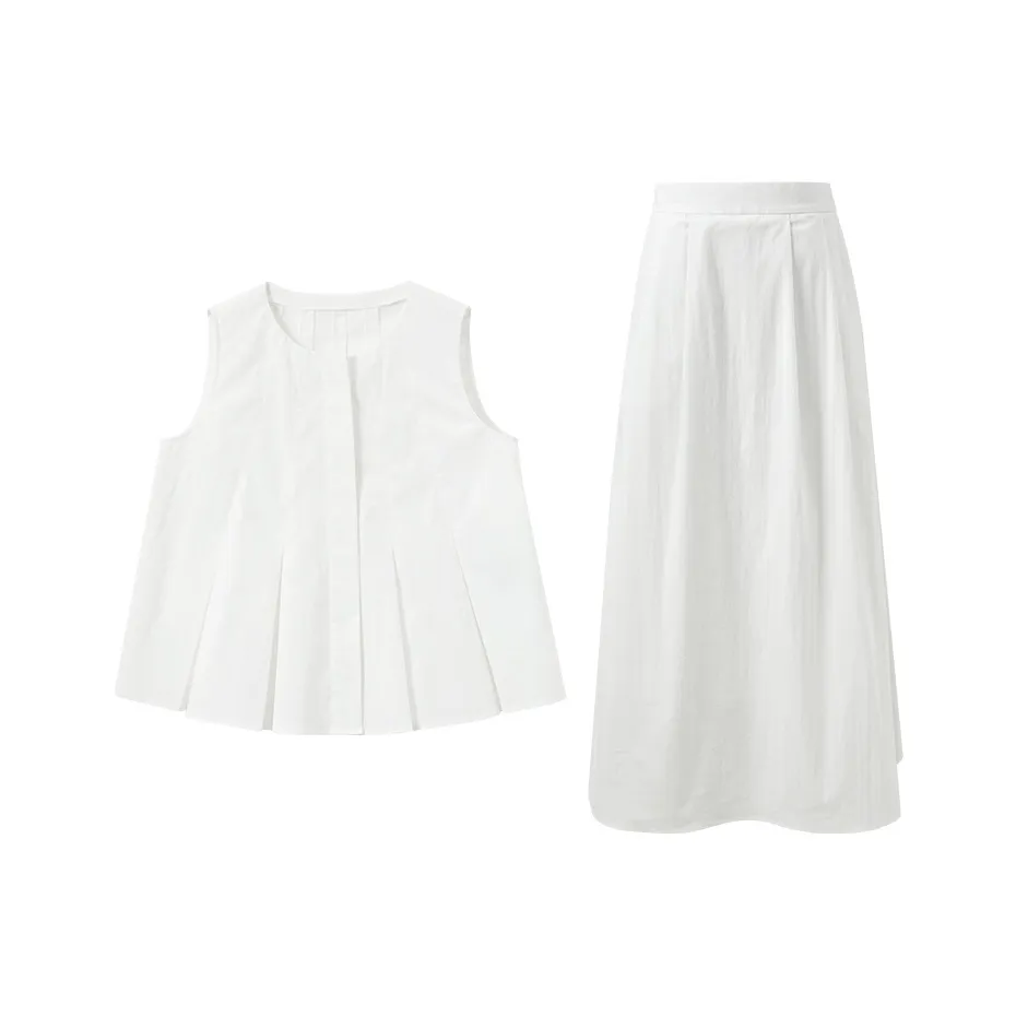 3COLOUR Одежда Наборы Облачный белый Топ+юбка Женские Повседневные костюмы
