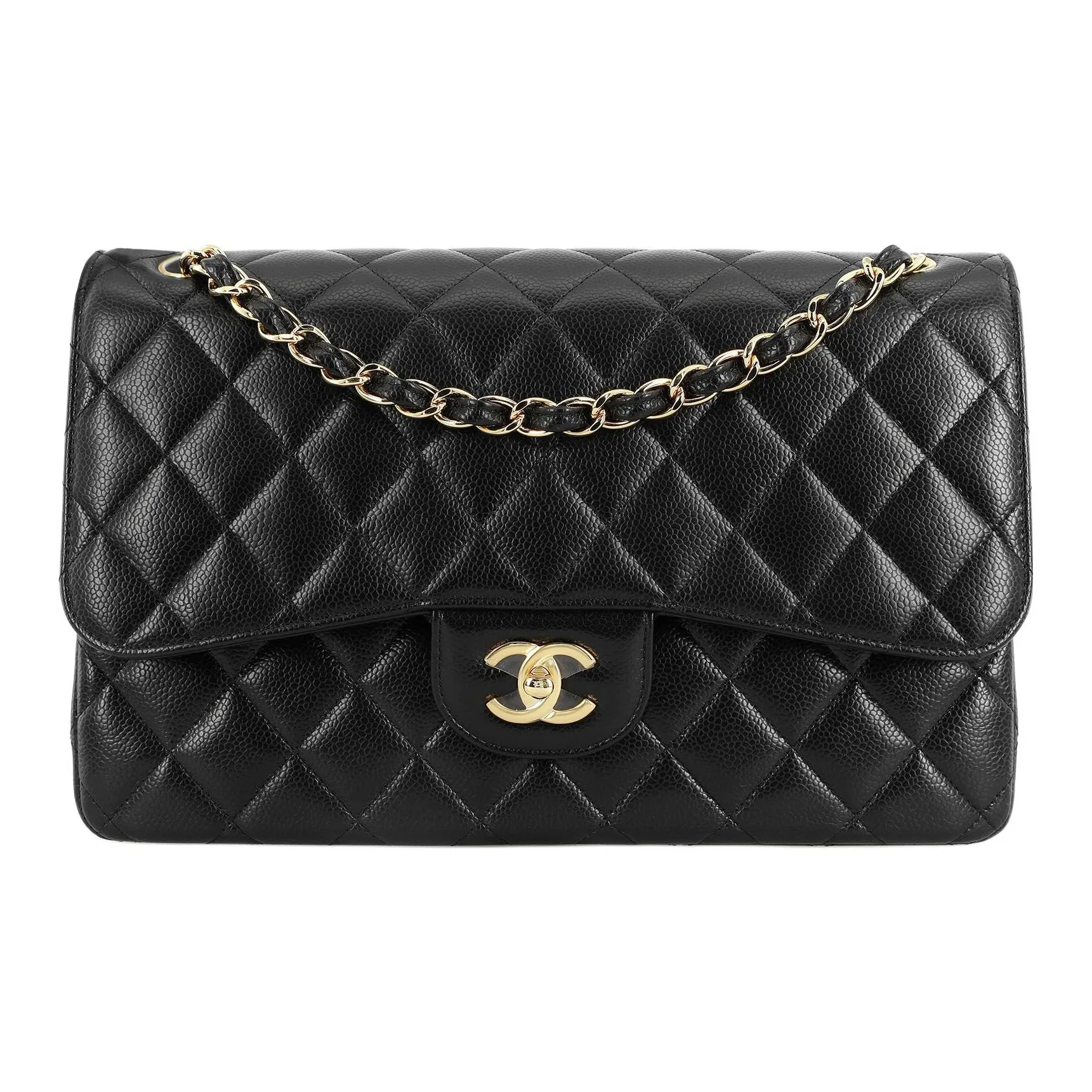 CHANEL Classic Flap CF Cow Leather And Gold Metal Flap Bag, Crossbody Bag, Shoulder Bag Tubas Women's Black