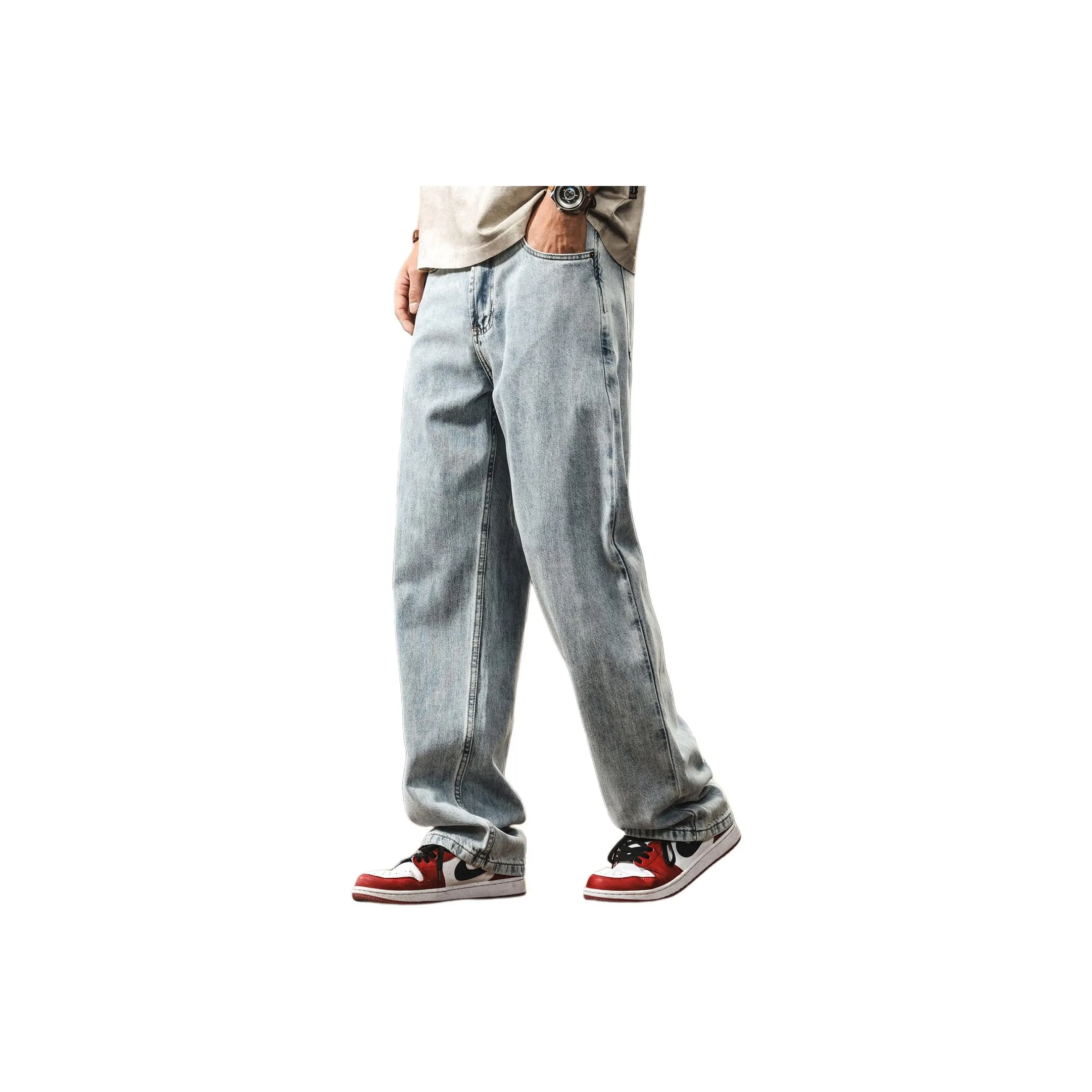 JIELEINUO Отбеленные Синие Унисекс Джинсы