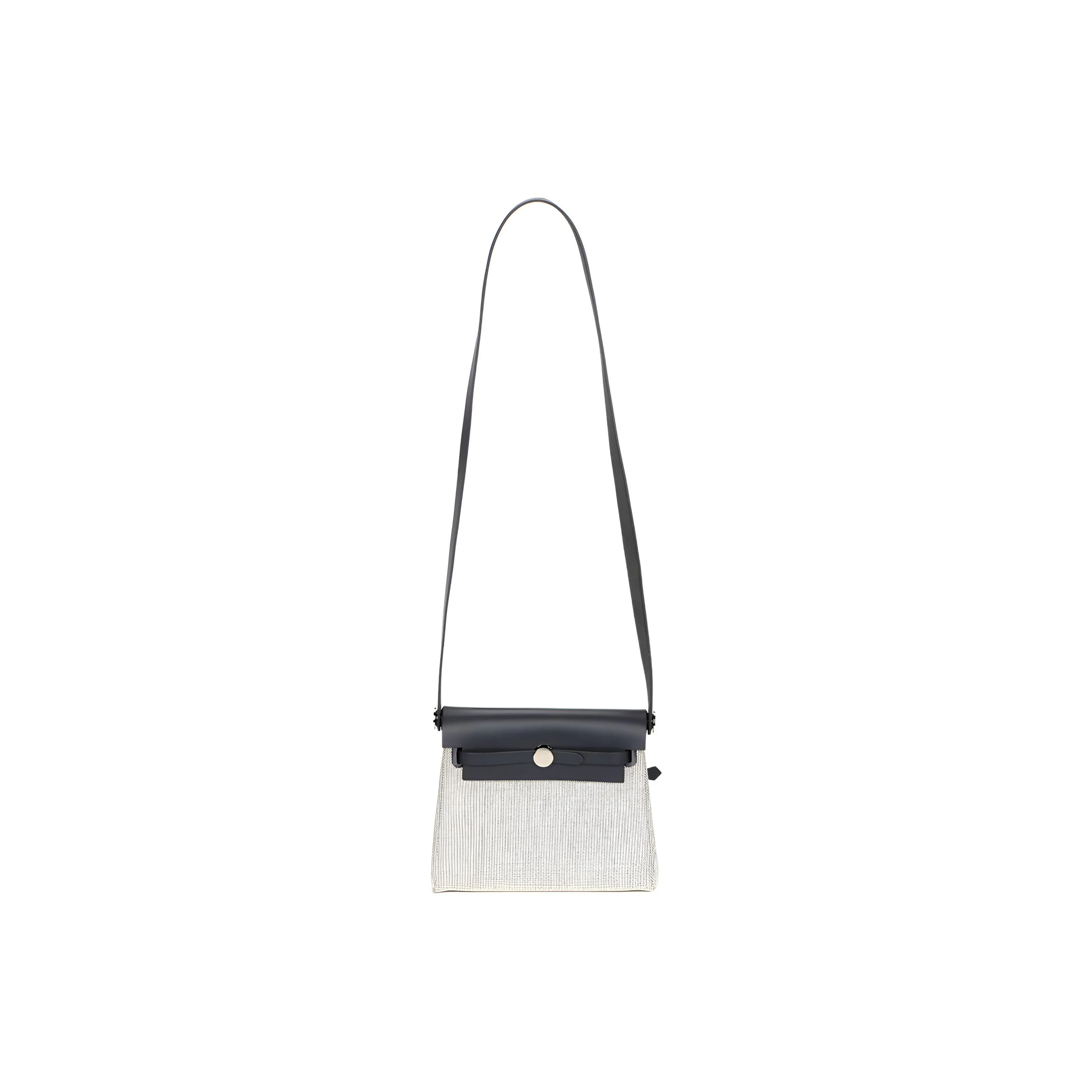 HERMES Herbag Zip Canvas With Leather Shoulder Bag, Crossbody Bag Mini Women's Light Beige & Slate Gray