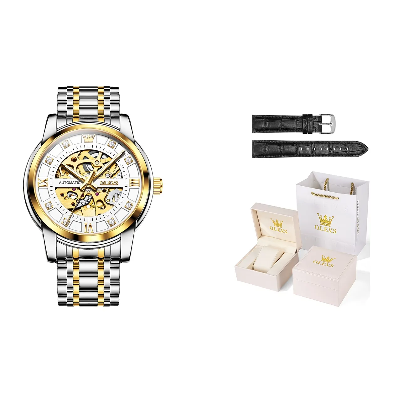 OLEVS Play The Cool Series Mechanical Movement Stainless Steel Watchband Watch Men's Watches Black Dial