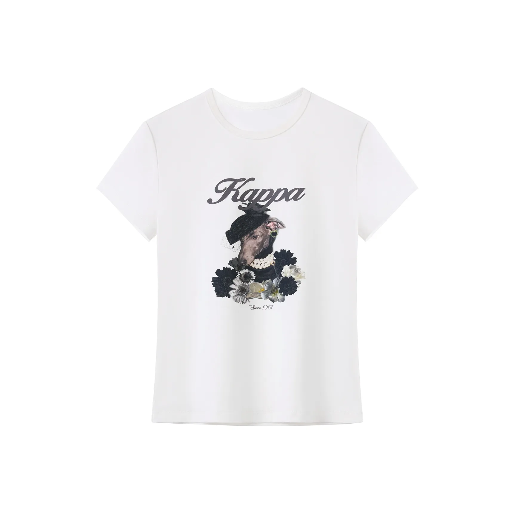 KAPPA Универсальный Круглый вырез Короткий рукав Повседневный Удобный Облегающий крой T-рубашка Женская Корейская Белая