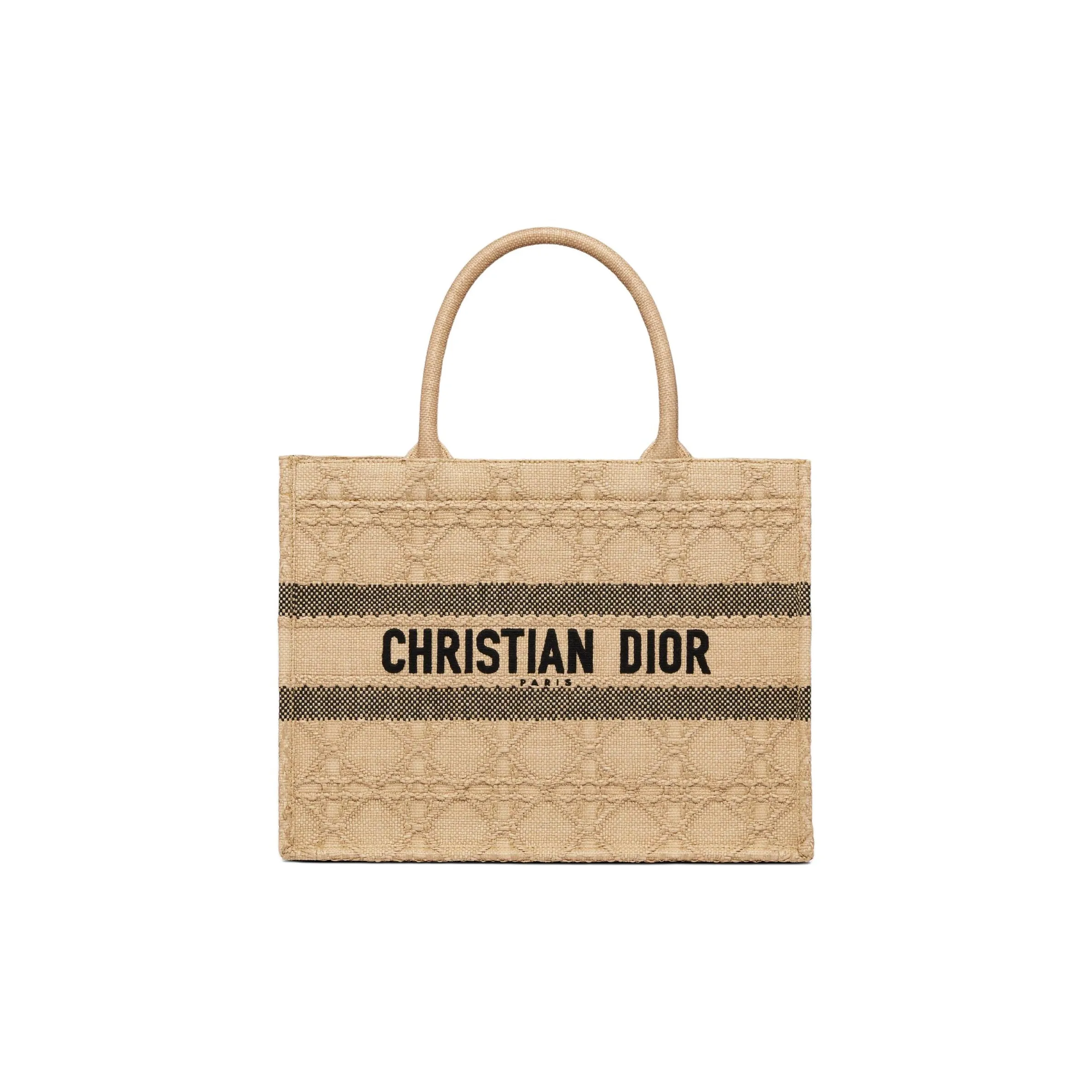 DIOR BookTote Wicker Pattern Tote Bag Shopping Bag Handbag Medium Size Women's Gold/Black