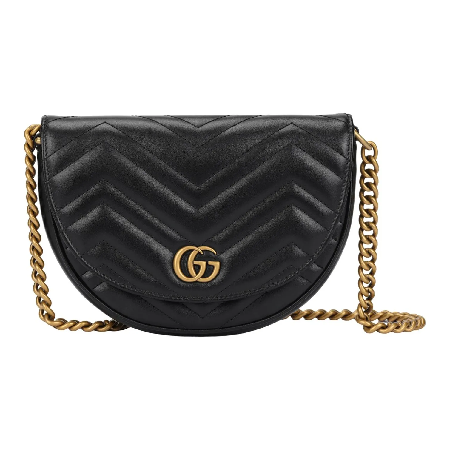 GUCCI Marmont Quilting Leather Saddle Bag Chain Bag Shoulder Bag Crossbody Bag Mini Women's Black