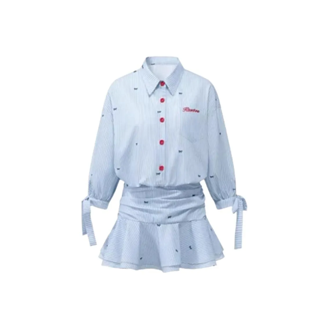 LAKESI Бант Полосы Платье-рубашка Женские Длинный Рукав Платья