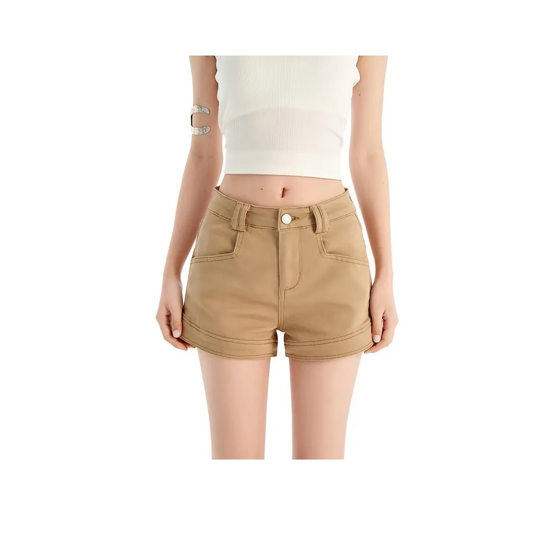 Wen Shan Хаки Женские Джинсовые Шорты