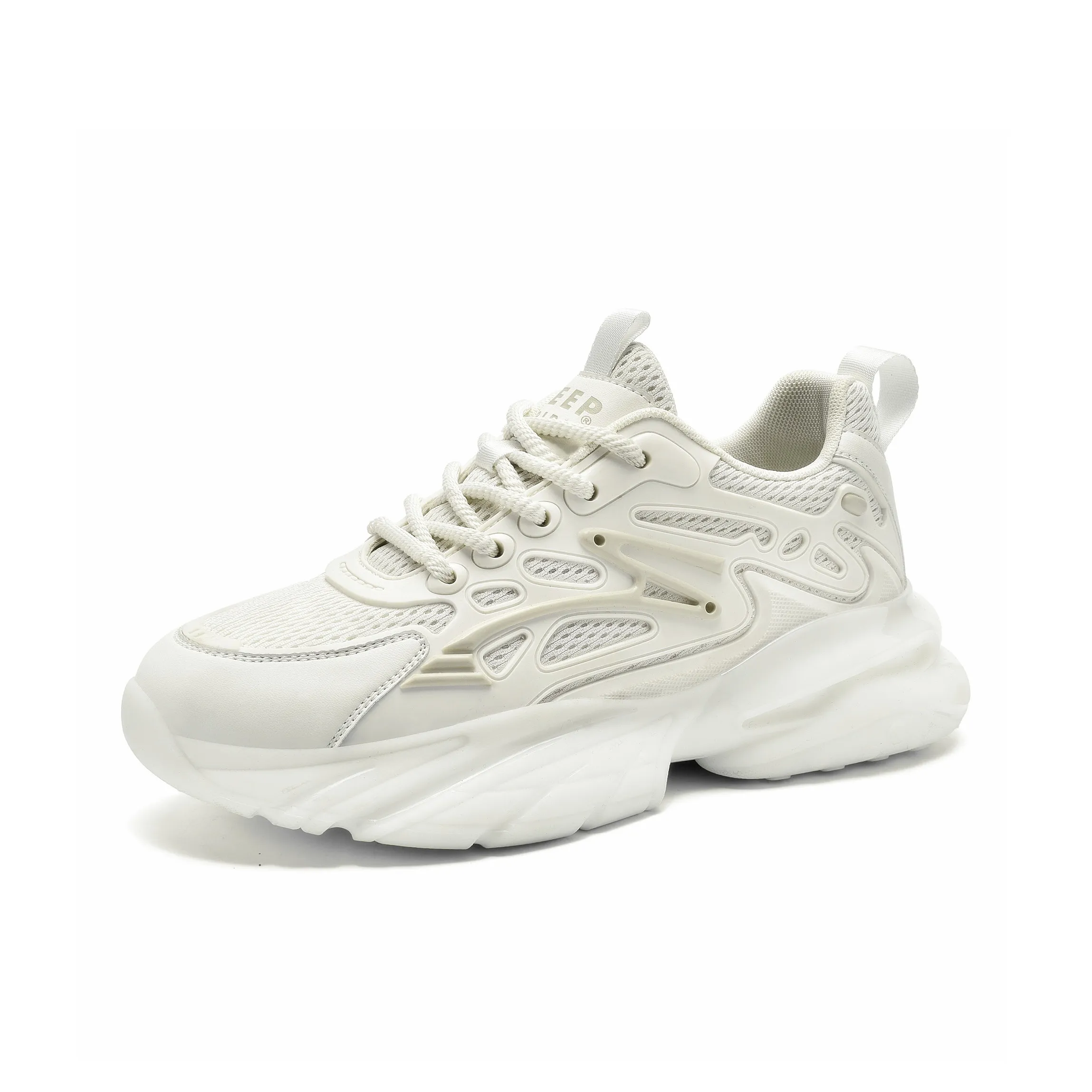 JEEP SPIRIT Abrasion Resistant, Breathable, Lightweight, Height Increasing Low Top Chunky Sneakers Men's White
