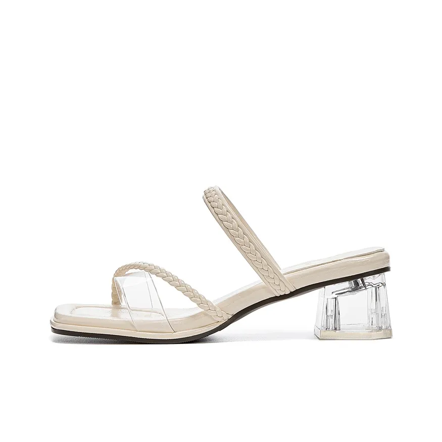 JOSINY Ткани вязаные устойчивые к истиранию против запахов толстый каблук носимые высота каблука 4,2 см слипоны женские цвет экрю