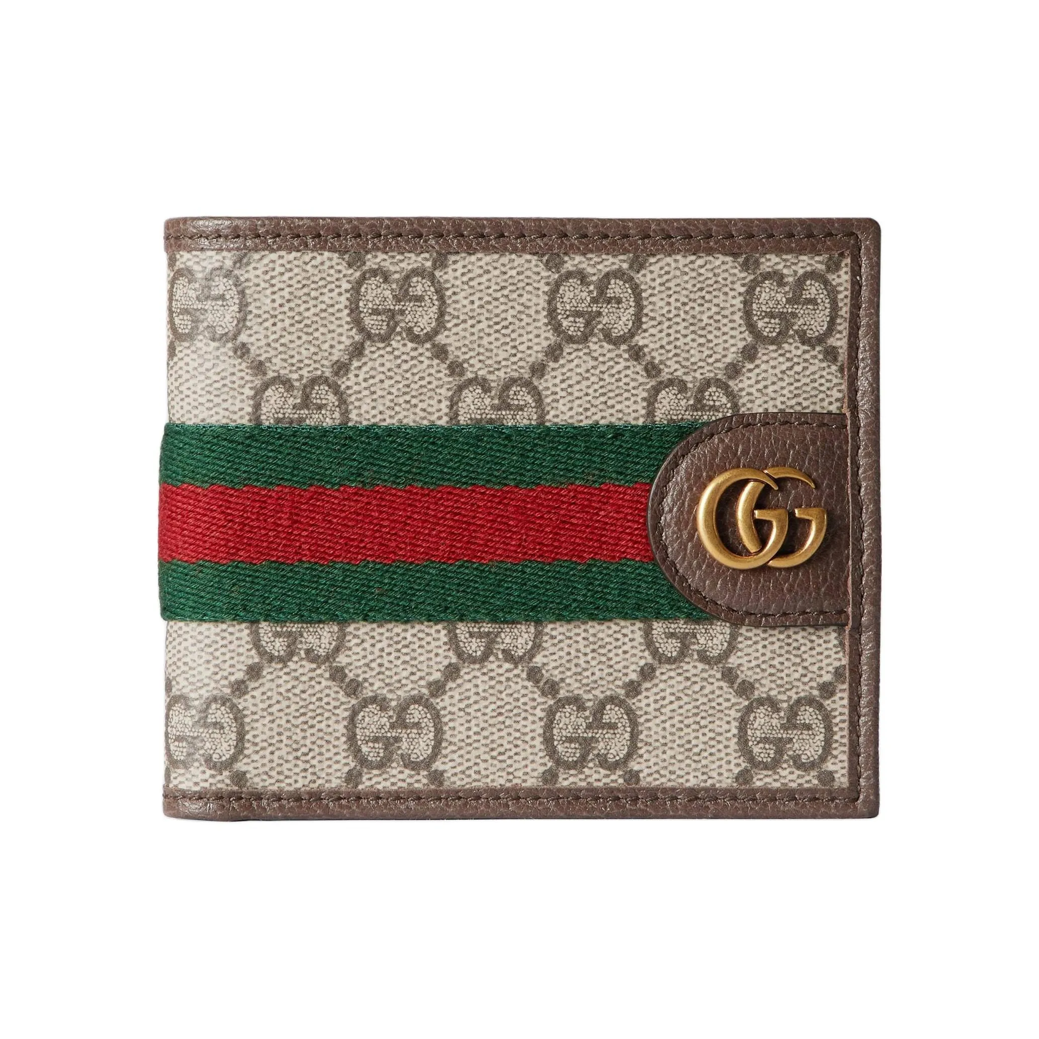 GUCCI Ophidia Canvas Leather Wallet Men Beige Brown