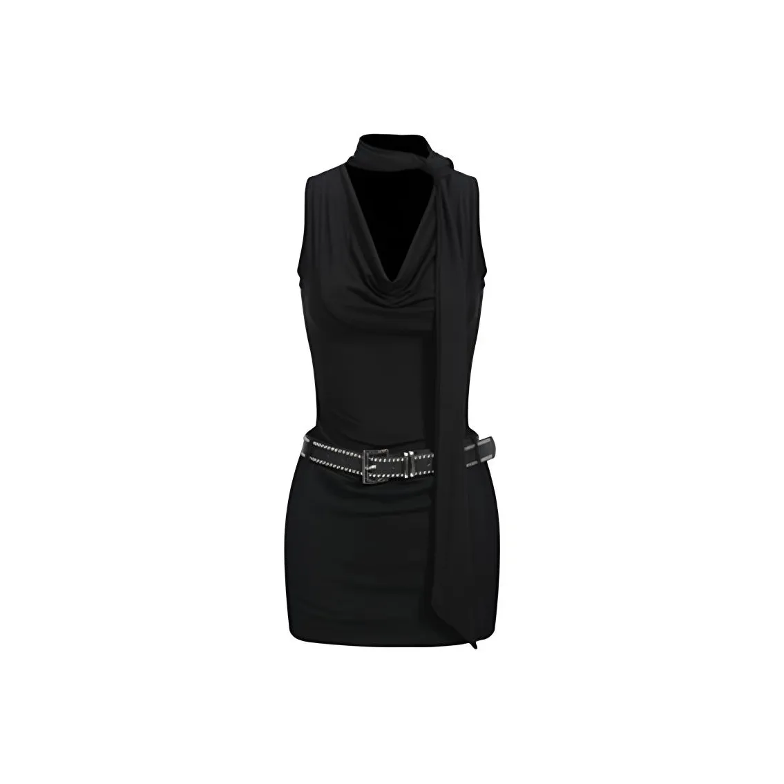 COHX Черное платье с ремнем, женское, без рукавов