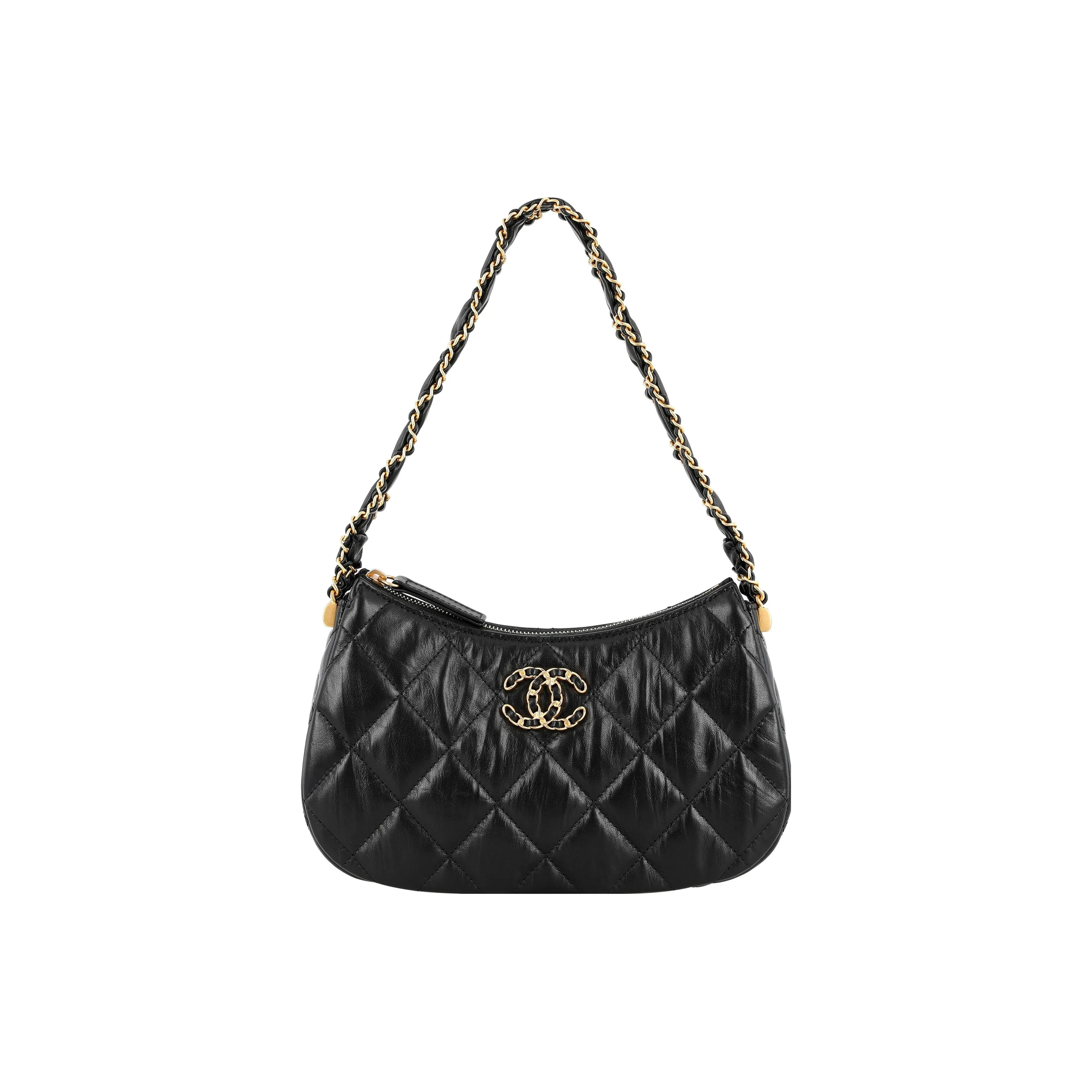 CHANEL Cow Leather Shoulder Bag, Hobo Bag, Handbag Women's Black