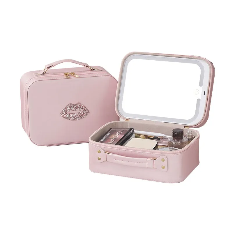 Ji Shengrui Большая емкость LED косметичка с зеркалом премиальная сумка для хранения косметики