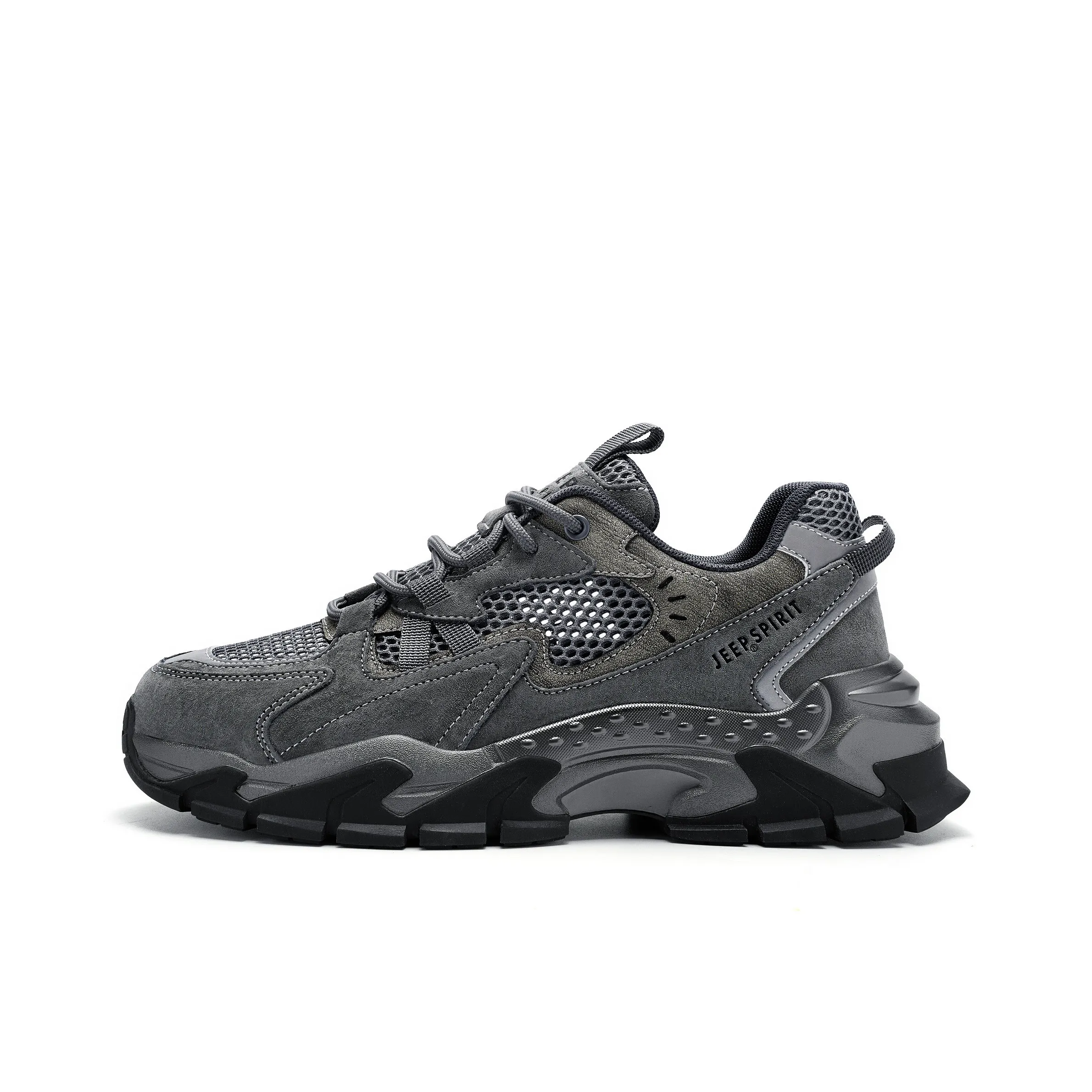 JEEP SPIRIT Black Myth Abrasion Resistant Breathable Height Increasing Low Top Chunky Sneakers Men's Ancient City Gray