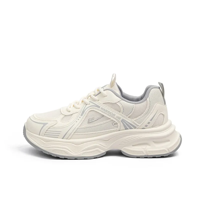 Warrior Аbrasion Resistant Дышащий Увеличение Высоты Низкий Топ Кроссовки с Толстой Подошвой Женские Бежево-Серый