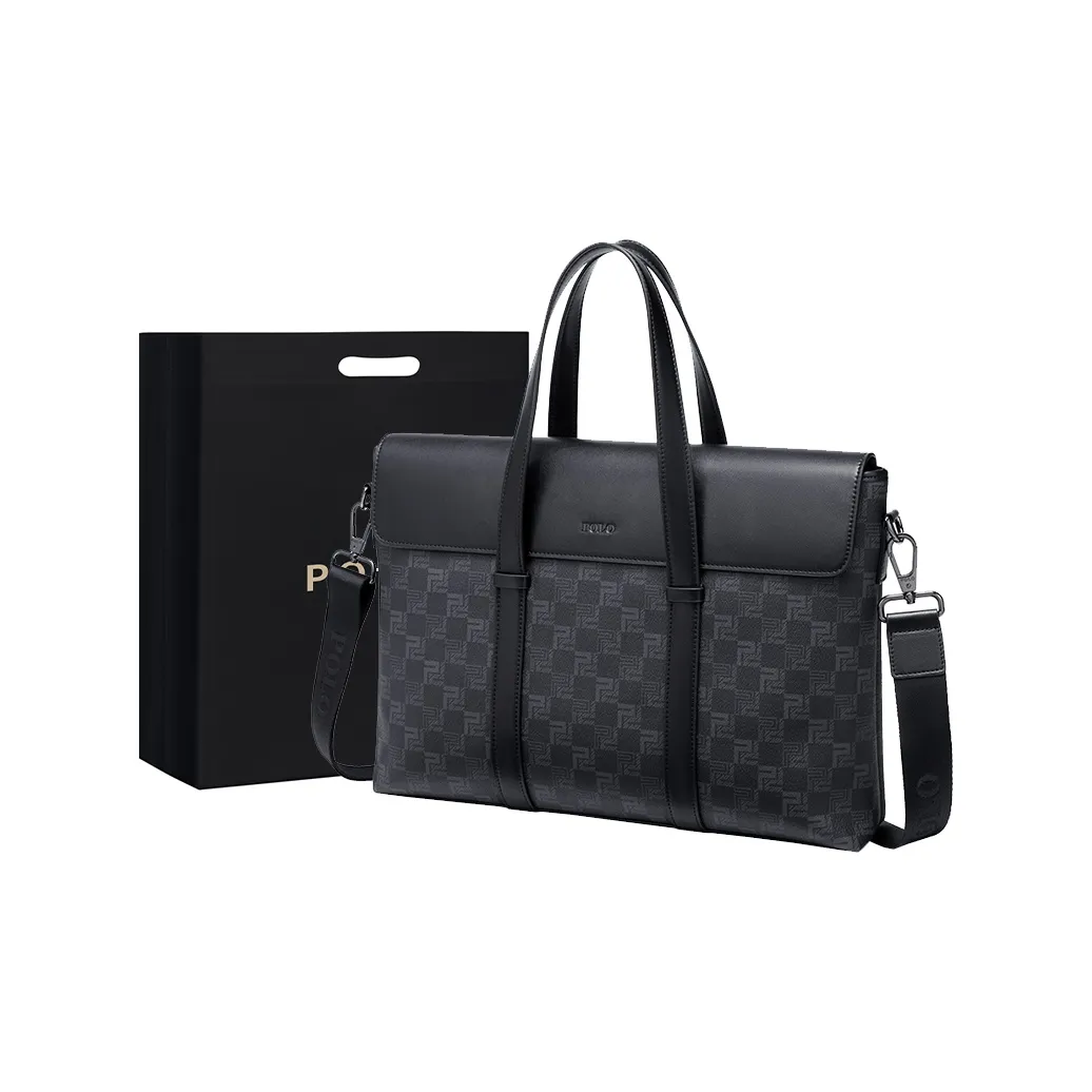 POLO PVC Synthetic Leather Briefcases Large Size Men's Black