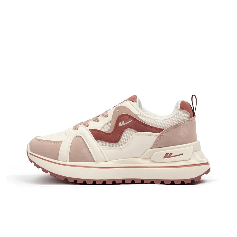 Warrior Дышащий Легкий Увеличение Высоты Низкий Топ Толстая Подошва Кроссовки Женские Бежевый Красный