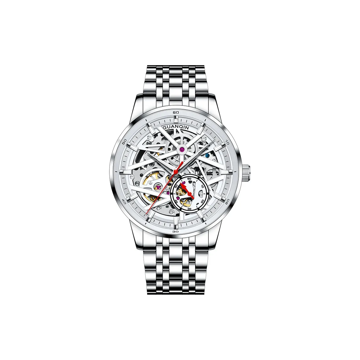 GUANQIN Hurricane Series Автоматический Механический Механизм Нержавеющая Сталь Ремешок Часы Мужские Белый Циферблат