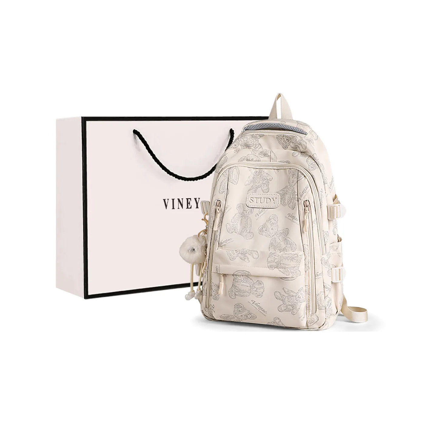 VINEY Ткань Рюкзак Большой Женский Экрю Бежевый Маленький